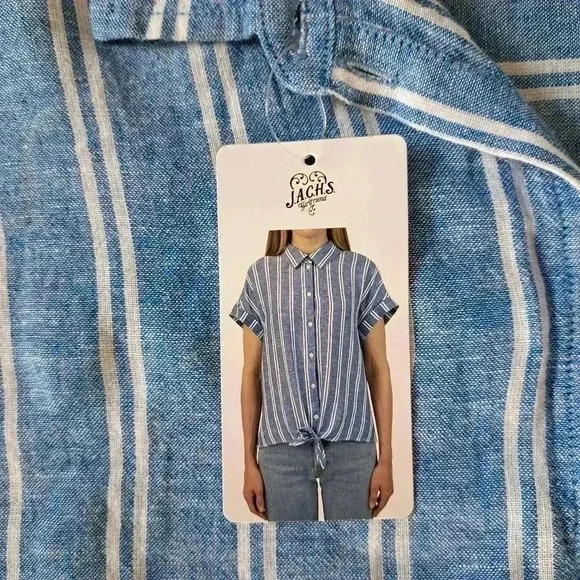 ❤️ Jachs Girlfriend Short Sleeved Linen Blend Blouse XS Striped Lightweight Top - Picture 9 of 14